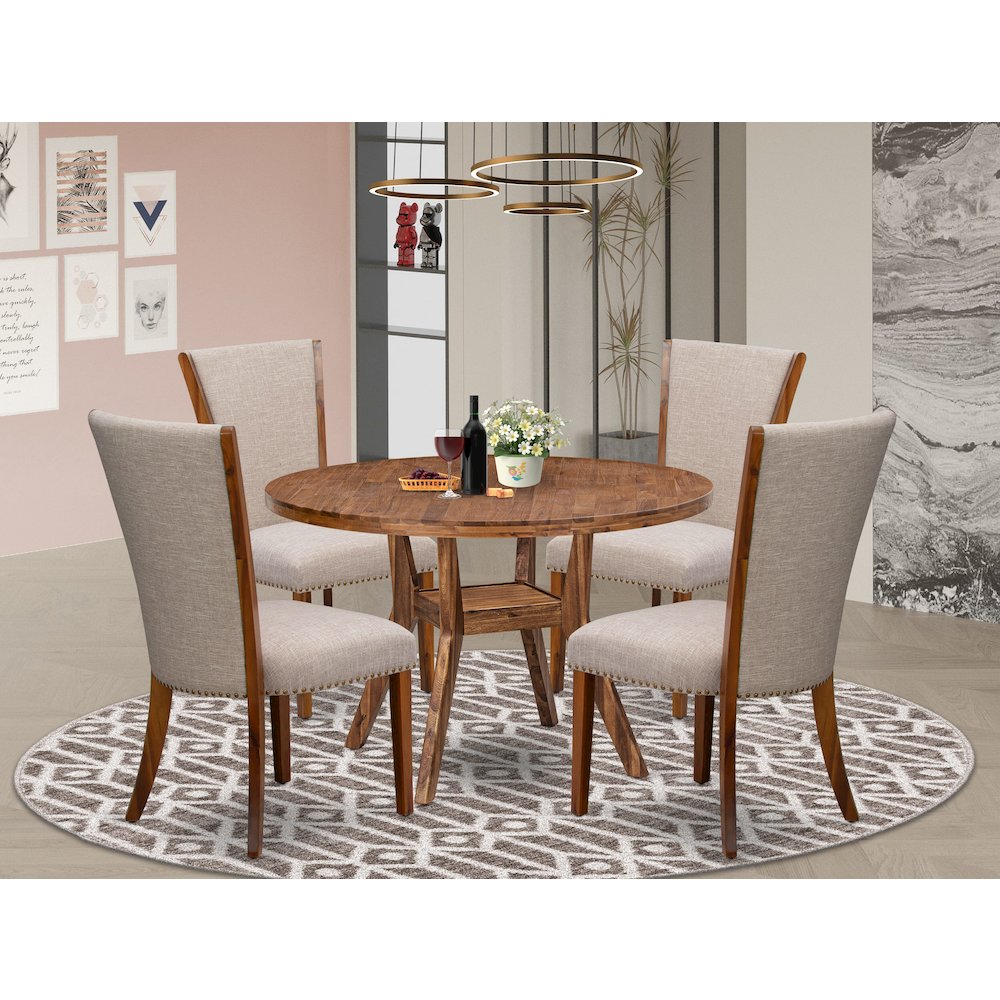 5 Piece Dining Set For 4 Includes 48″ Round Table In Light Tan Color