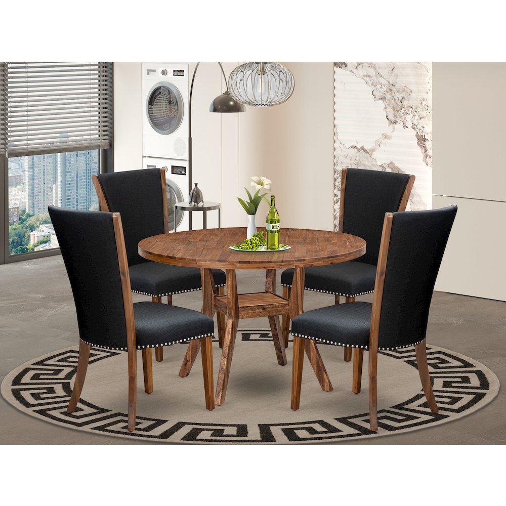 5 Piece Dining Table Set For 4 Contains 48″ Round Table In Black Color