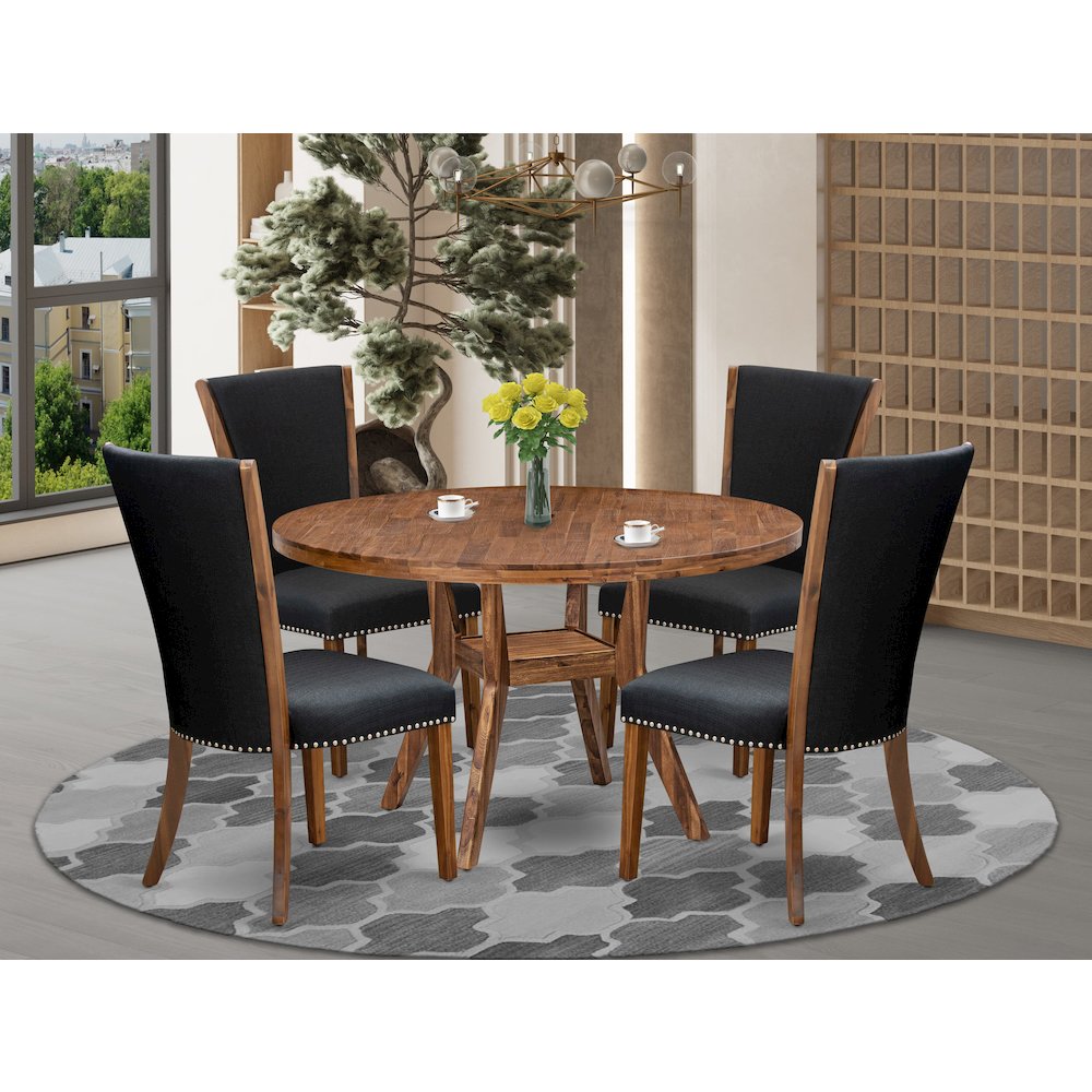 5 Piece Dining Set For 4 Consists Of 54″ Round Table In Black Color