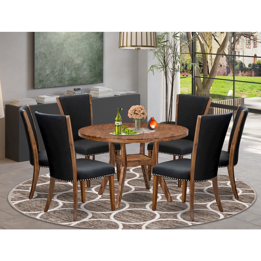 7 Piece Dining Set Includes 48″ Round Kitchen Table In Black Color
