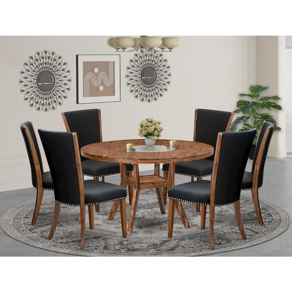 7 Piece Dining Table Set Contains 54″ Round Kitchen Table In Black Color