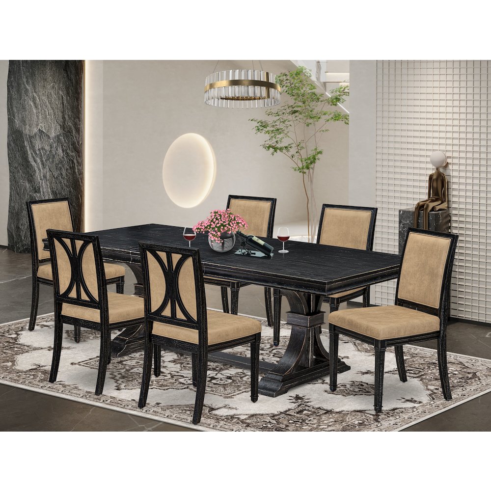 7 piece Modern Dining Table Set a Kitchen Table and 6 Dark Grey Dining Chairs