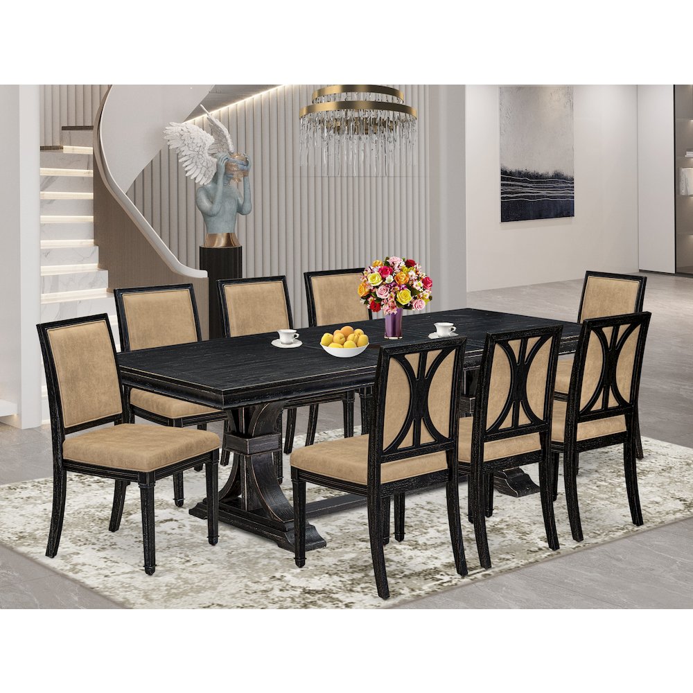 9 piece Kitchen Table Set of a Dining Table and 8 Dark Grey Dining Chairs