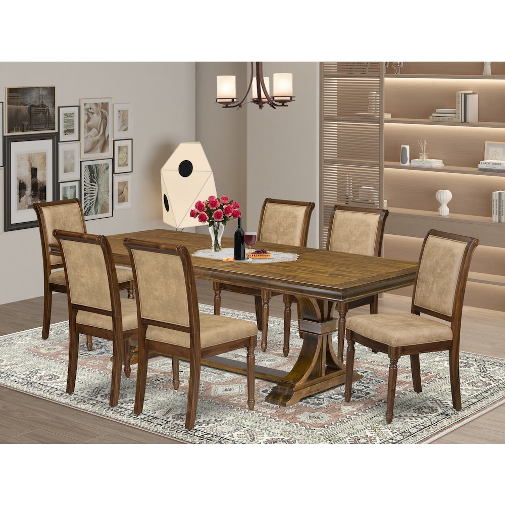 7 piece Dining Table Set includes a Kitchen Table and 6 Dark Grey Dinner Chairs