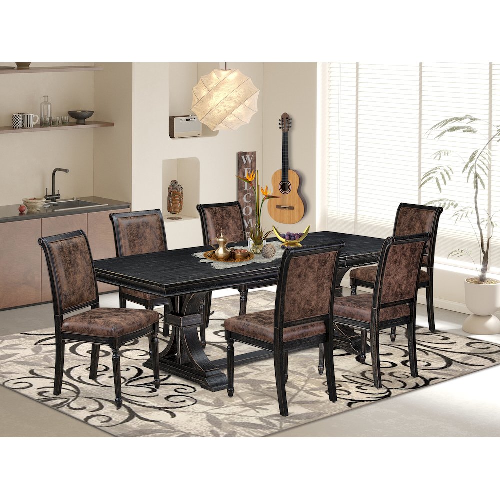 7 piece Modern Dining Table Set includes a Kitchen Table and 6 Dinner Chairs