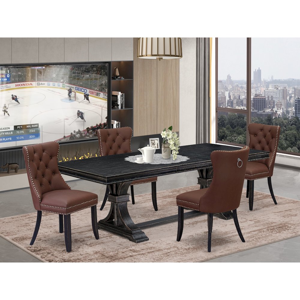 5 piece dining set includes a dining table and 4 Faux Leather Parson Chairs