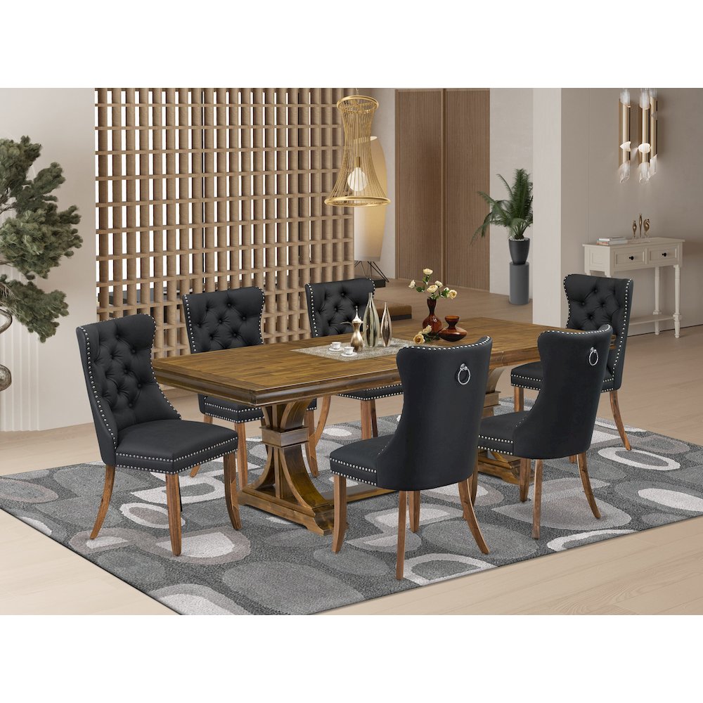 7 piece Kitchen Table Set a Dining Table and 6 Dark Grey Dining room Chairs
