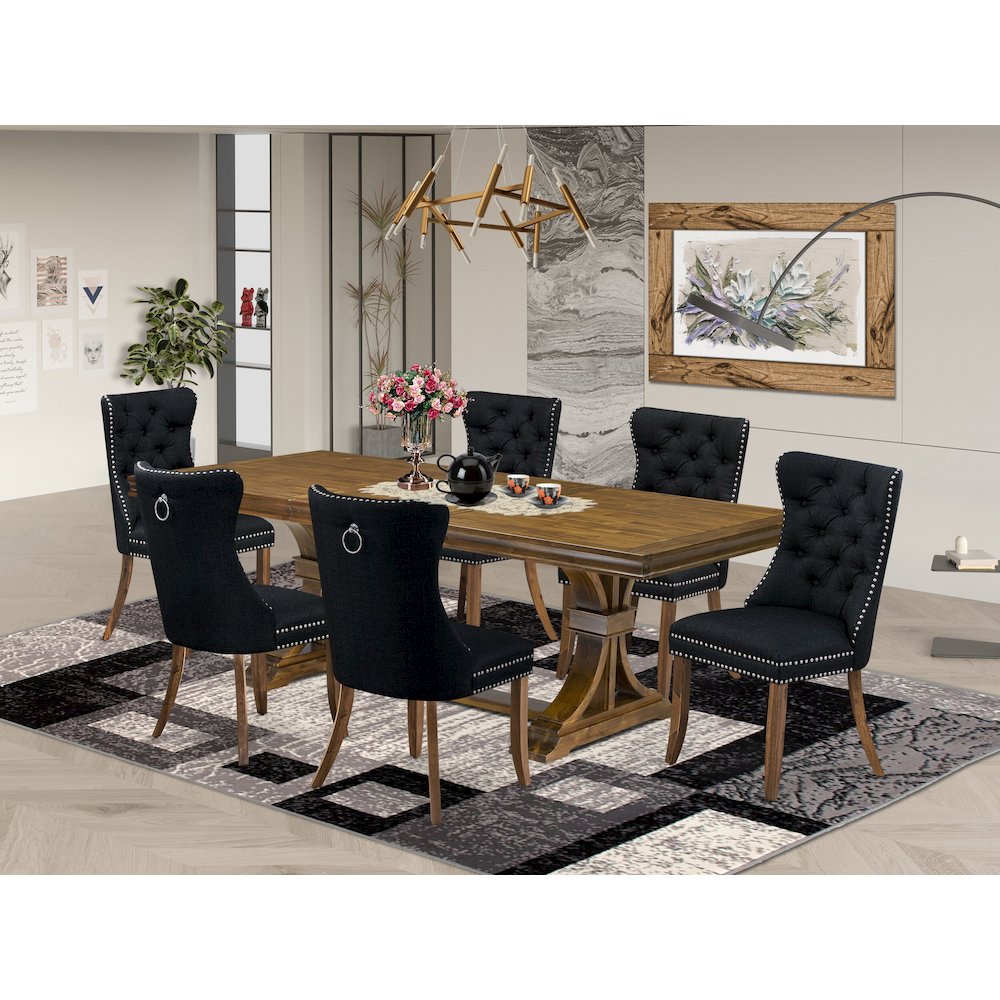 7 Pieces Dining Set Contains a Rectangle Kitchen Table and 6 Modern Chairs