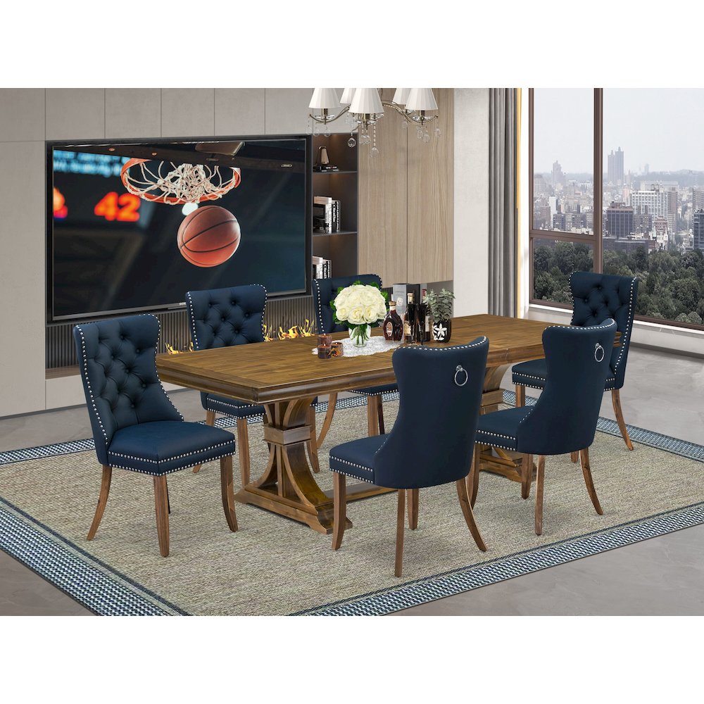 7 Pieces Dining Set Contains a Rectangle Kitchen Table and 6 Modern Chairs
