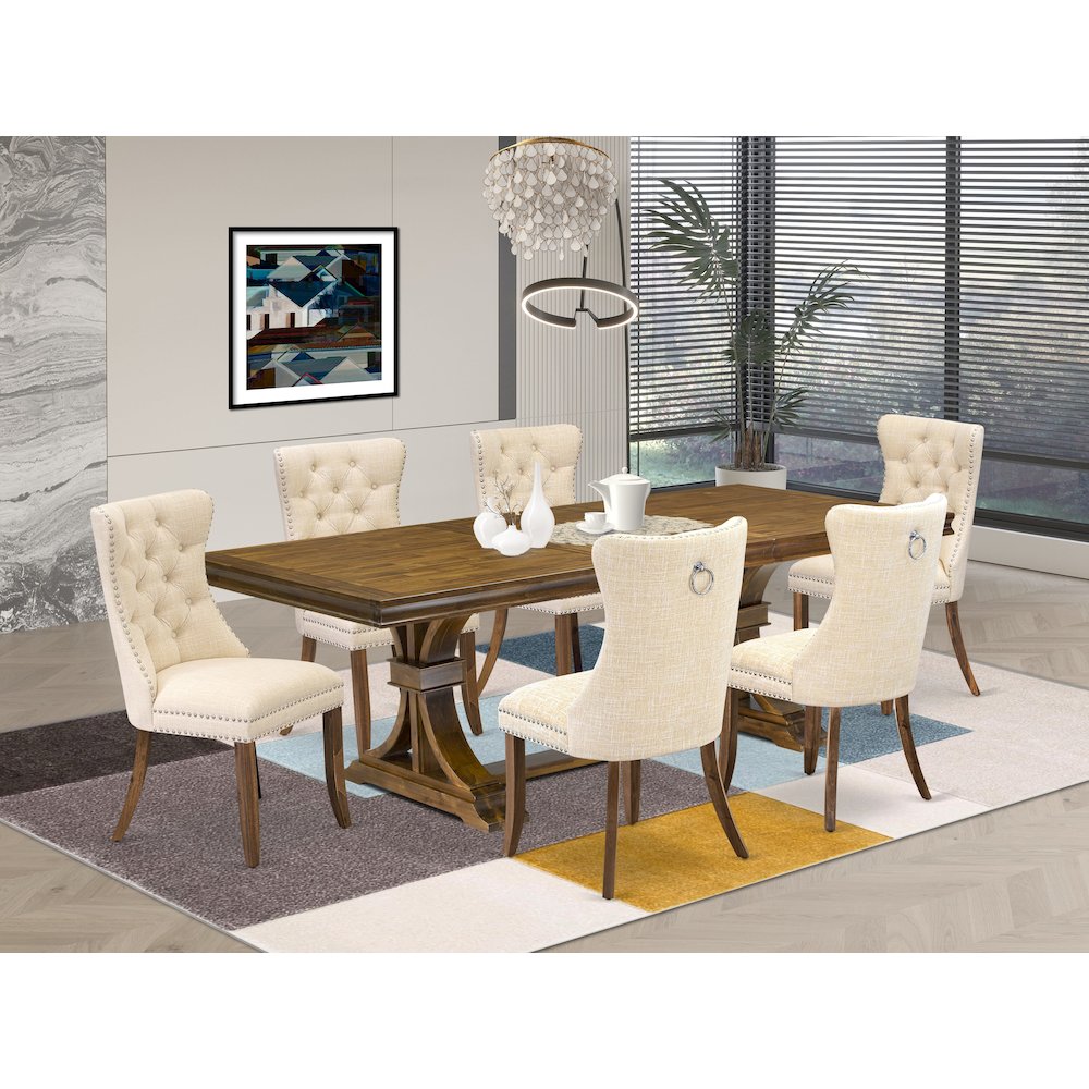 7 Pieces Dining Set Contains a Rectangle Kitchen Table and 6 Modern Chairs