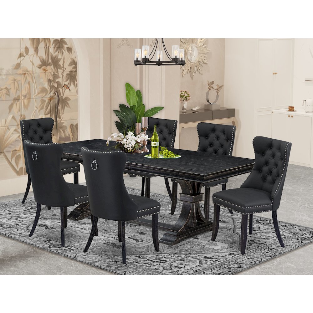 7 Pieces Dining Set Contains a Rectangle Kitchen Table and 6 Modern Chairs