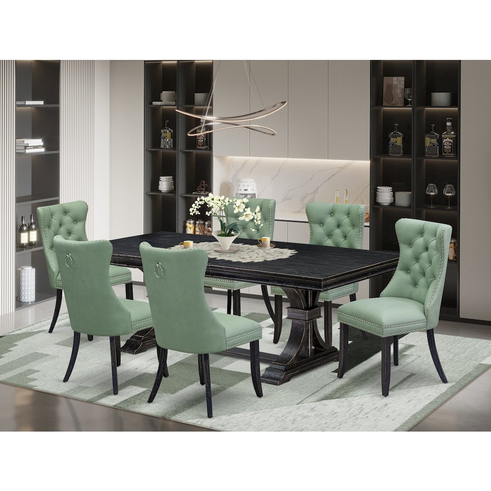 7 Pieces Dining Set Contains a Rectangle Kitchen Table and 6 Modern Chairs