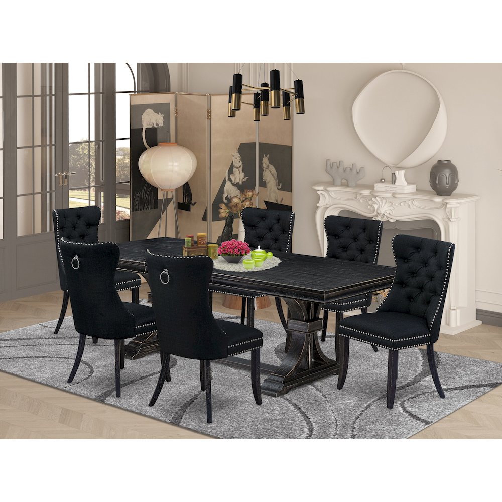 7 piece kitchen table set a dining table and 6 Linen Fabric padded chairs