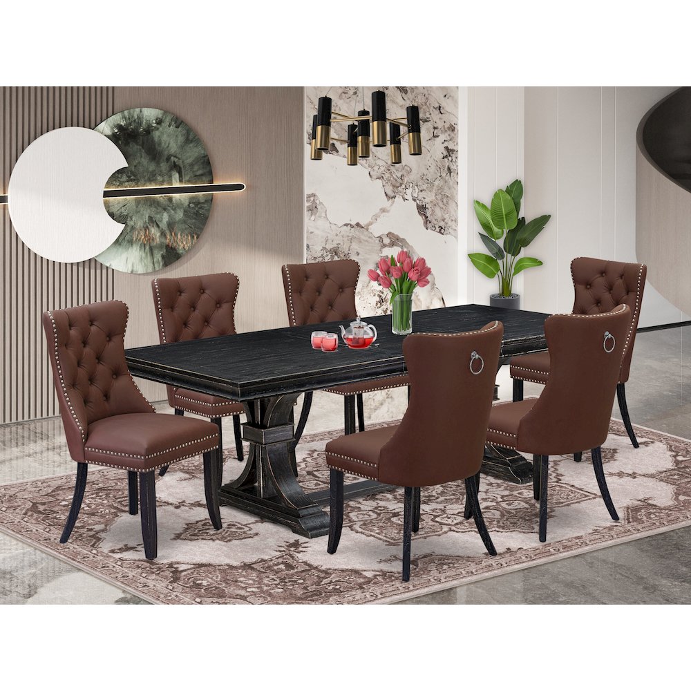 7 piece kitchen table set a breakfast Table and 6 Faux Leather dining Chairs