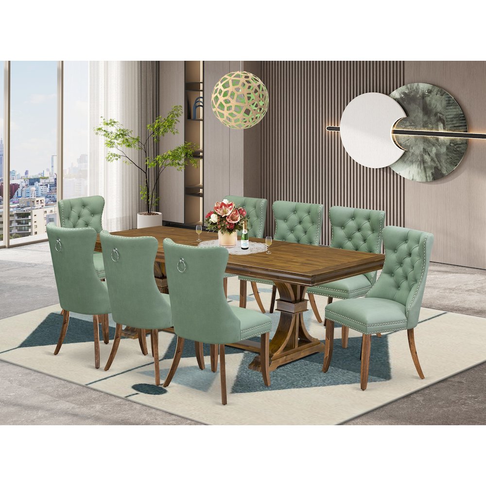 9 piece Modern Dining Table Set includes a Kitchen Table and 8 Dinner Chairs