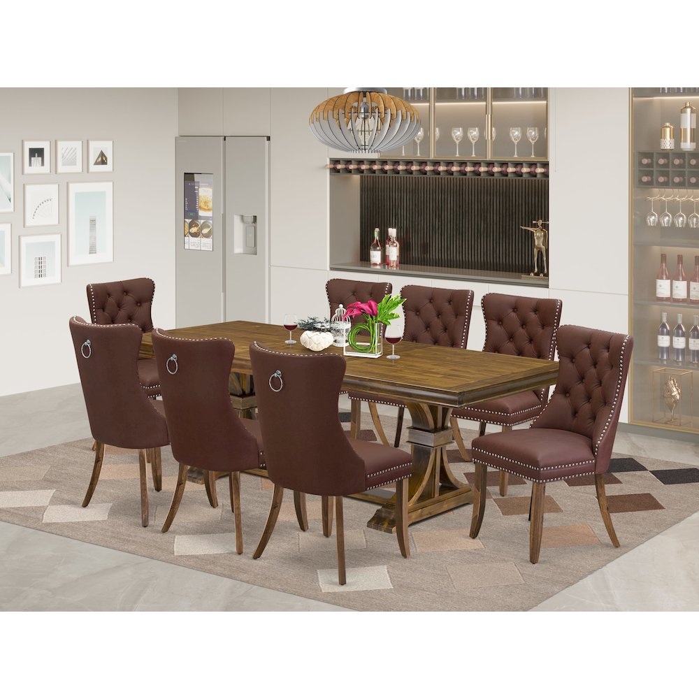 9 piece Kitchen Table Set of a Dining Table and 8 Faux Leather Dinner Chairs