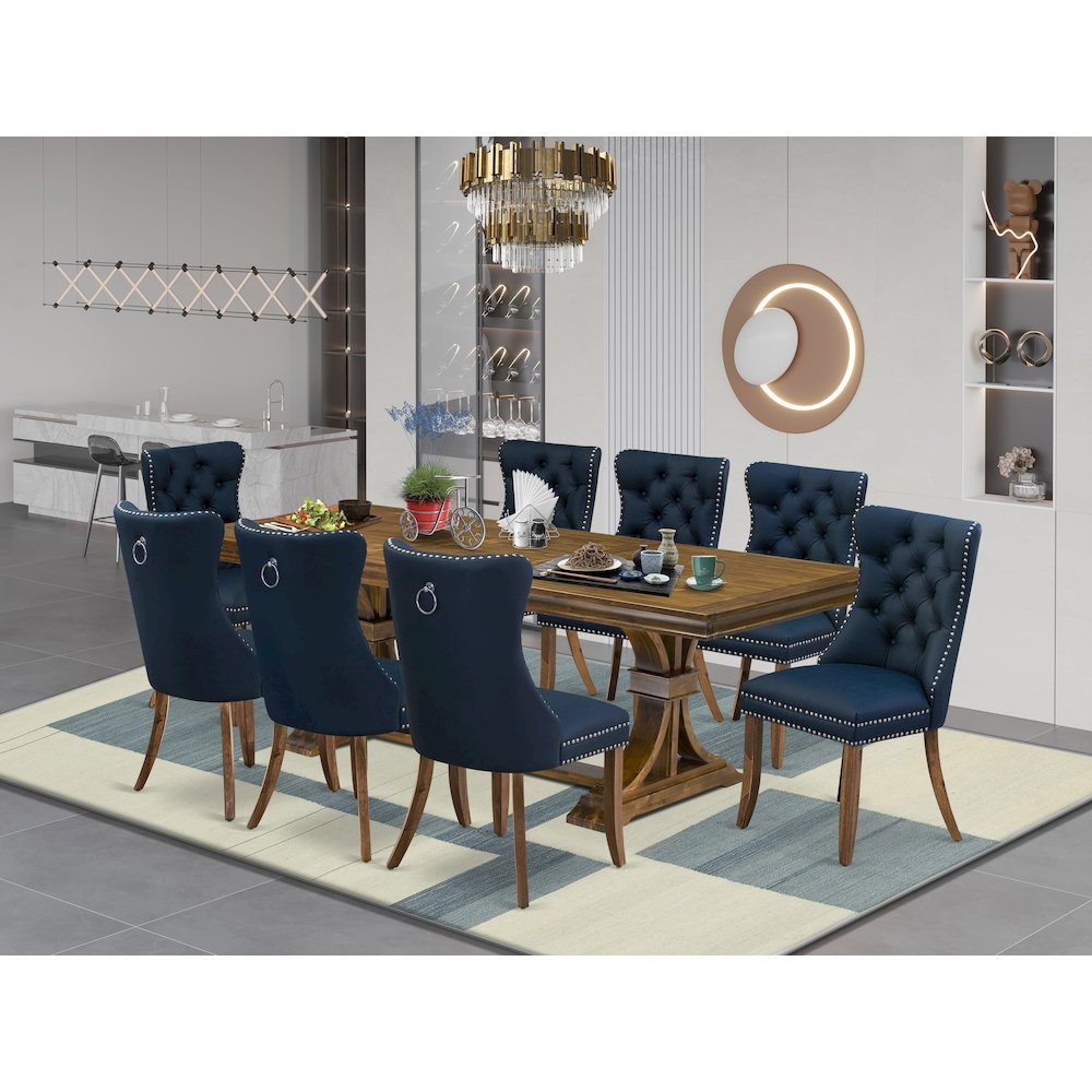 9 Pieces Dining Table Set a Rectangle Table and 8 Dining Chairs