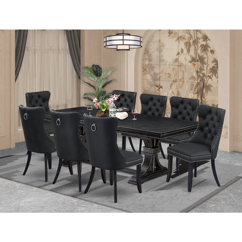 9 Pieces Dining Table Set a Rectangle Table and 8 Dining Chairs