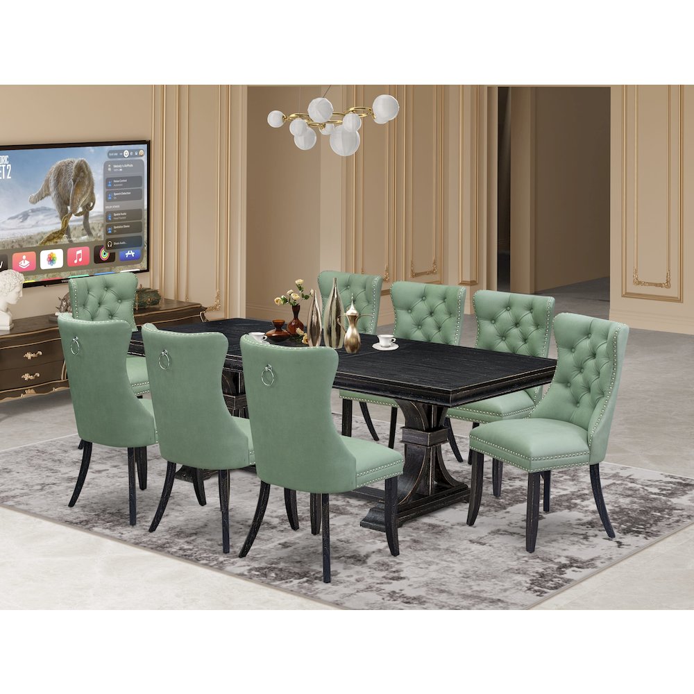 9 Pieces Dining Table Set a Rectangle Table and 8 Dining Chairs