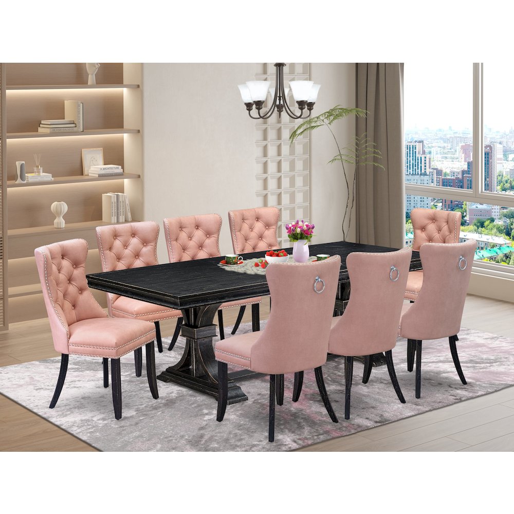 9 Pieces Dining Table Set a Rectangle Table and 8 Dining Chairs