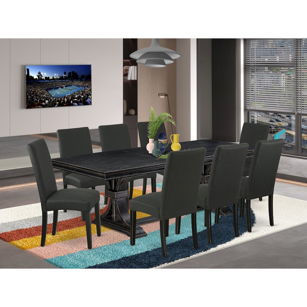 9 piece kitchen table set of a rectangular table and 8 dining chairs