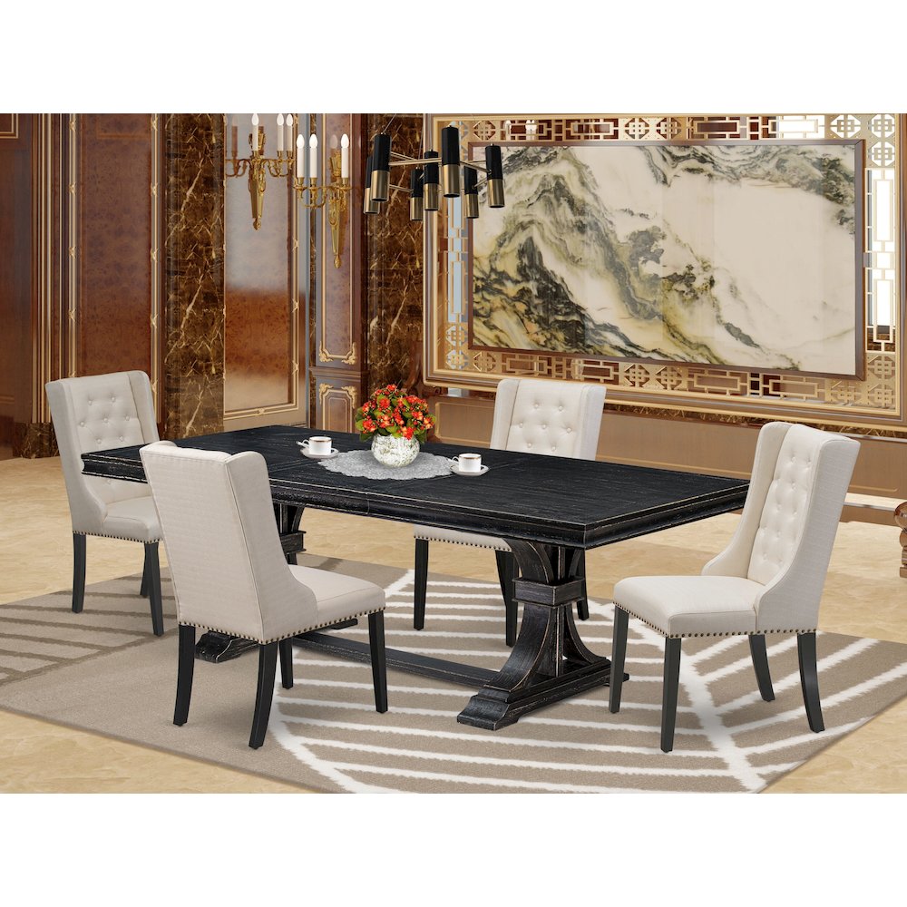 5 piece kitchen table set a dinner table and 4 Linen Fabric dining chairs