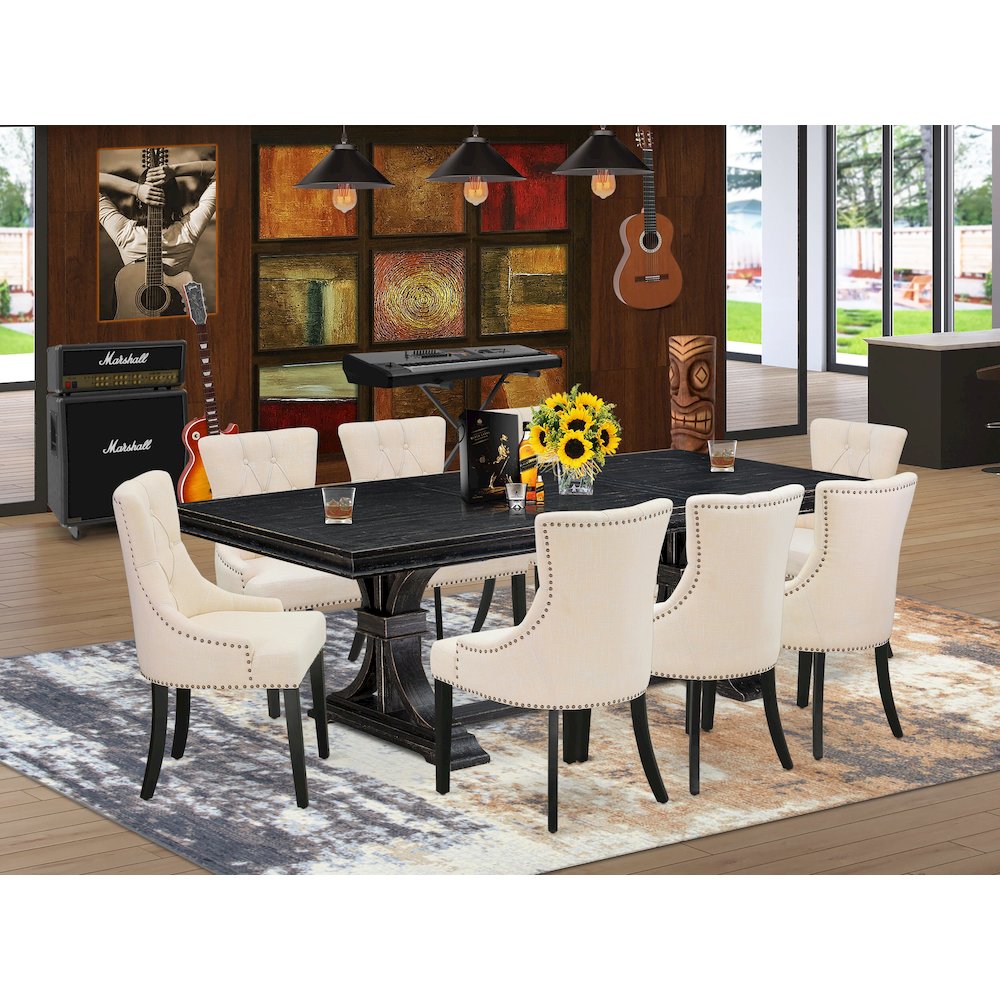 9 piece dining set a breakfast table and 8 kitchen chairs & black legs