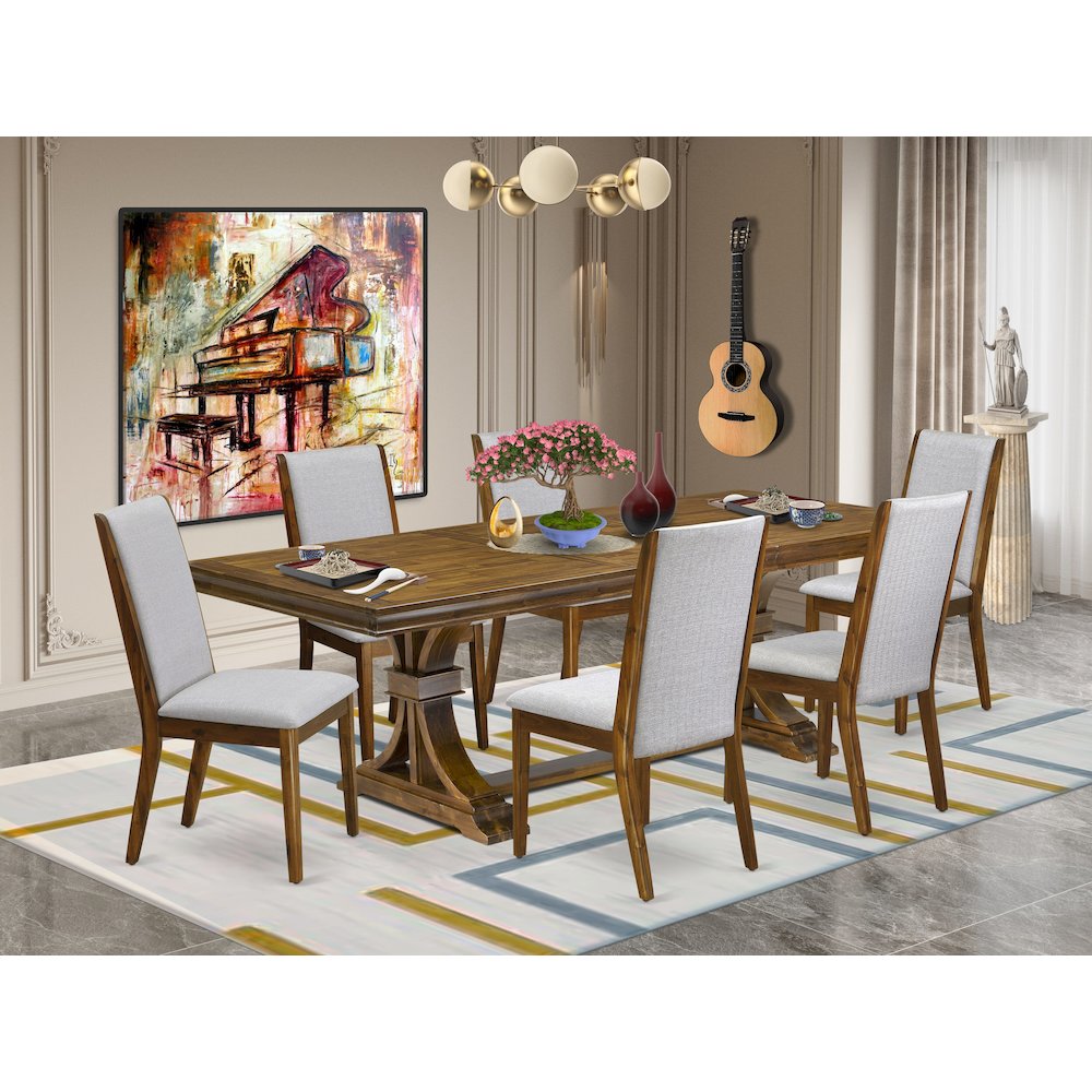 7 Pieces Kitchen table set of a Rectangular Dining Table and 6 Dining Chairs