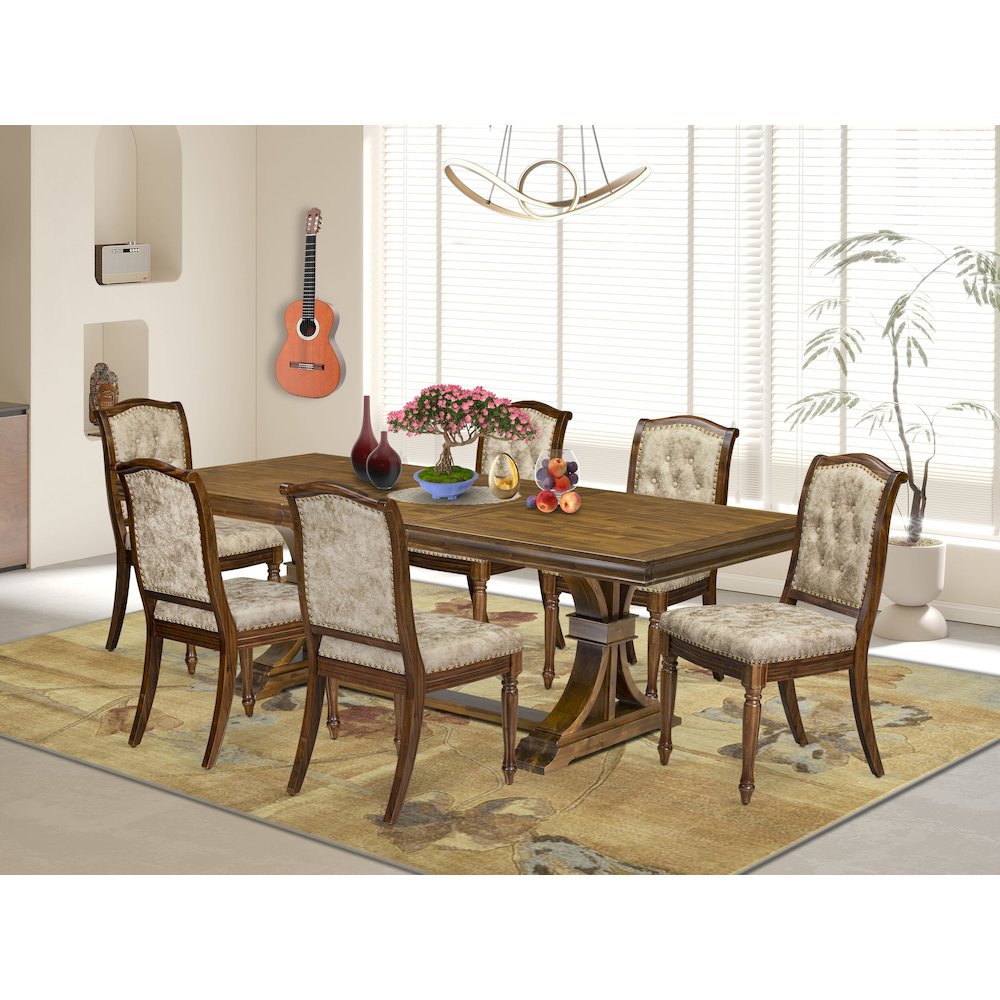 7 Pieces Dining Room set of a Rectangular Dining Table and 6 Kitchen Chairs