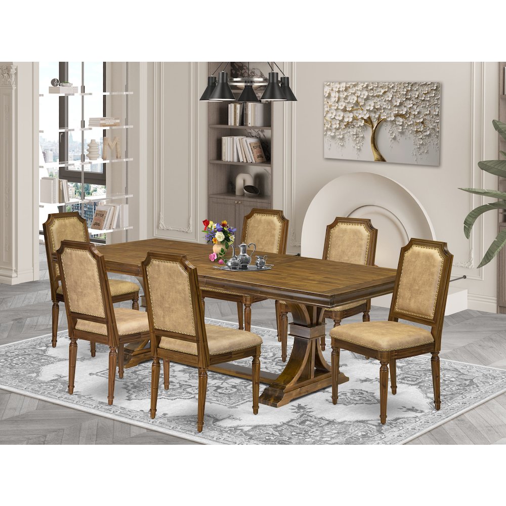 7 piece Dining Table Set of a Kitchen Table and 6 Dark Grey Dining room Chairs