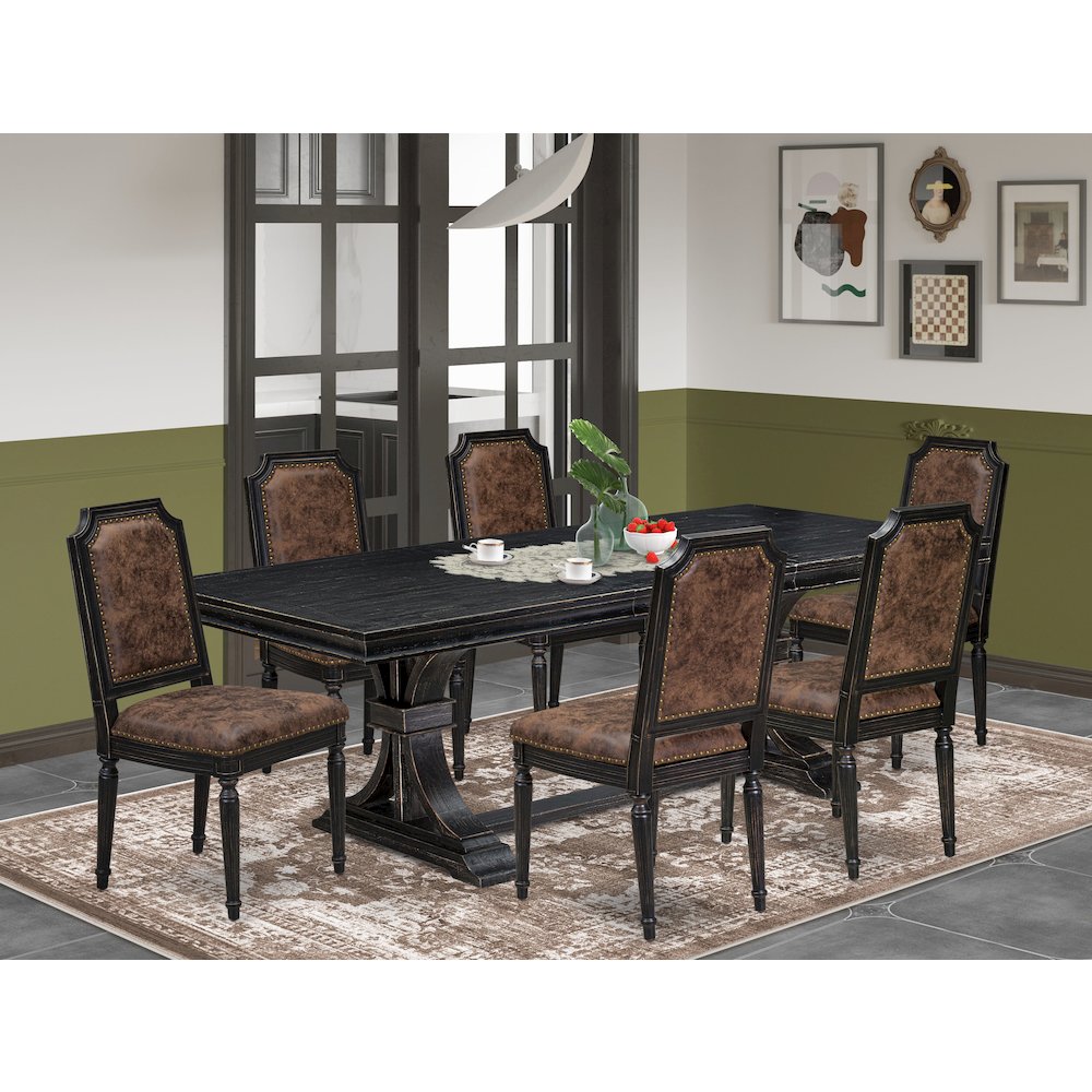 7 piece Dining Table Set consists of a Dining Table and 6 Kitchen Chairs