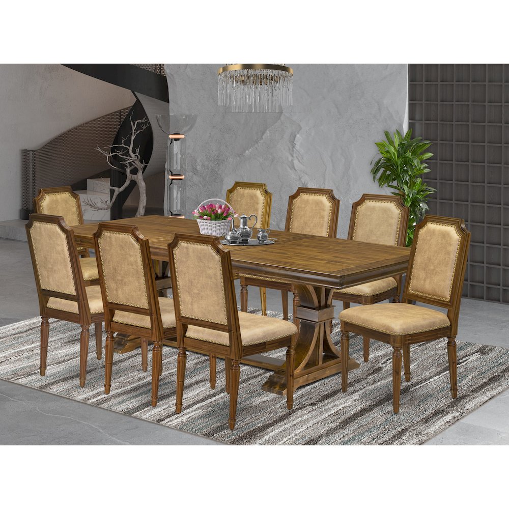 9 piece Dining Table Set includes a Dining Table and 8 Dark Grey Kitchen Chairs