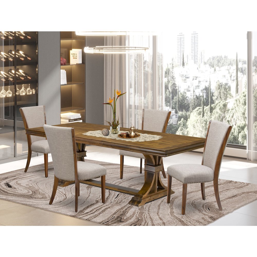 5 piece Kitchen Table Set a Dining Table and 4 Linen Fabric Dining room Chairs