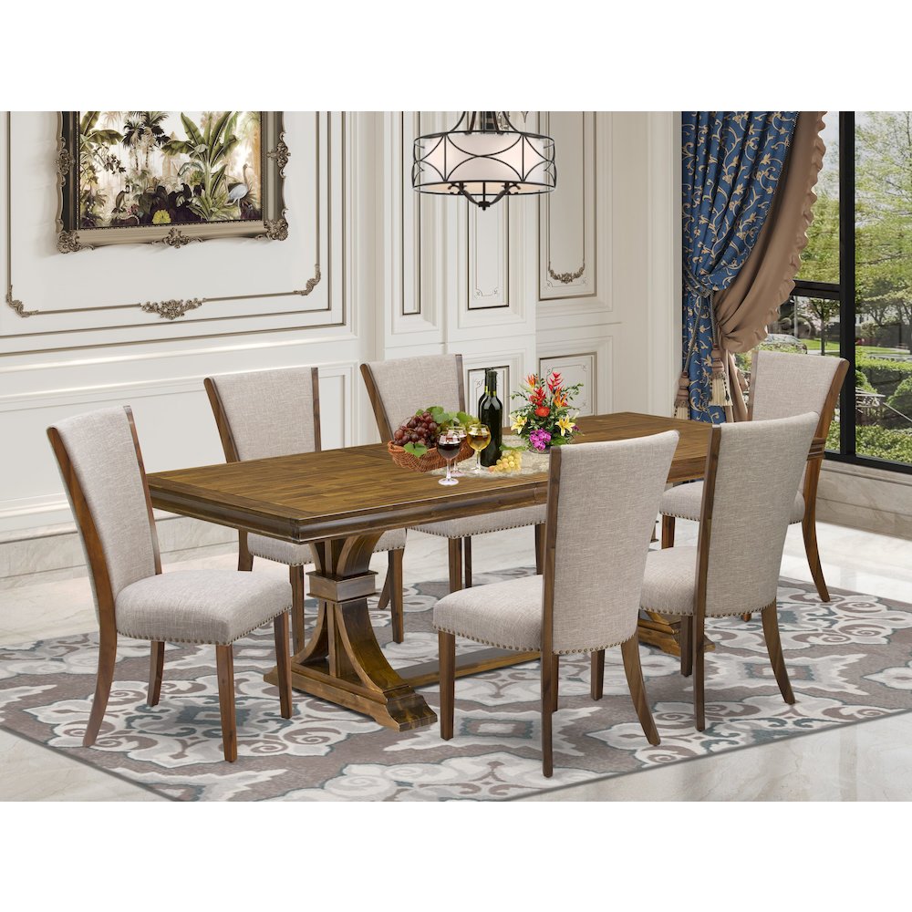7 piece Mid Century Dining Table Set of a Kitchen Table and 6 Dinner Chairs