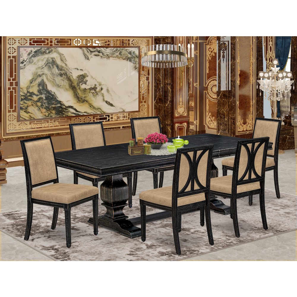 7 piece Modern Dining Table Set of a Kitchen Table and 6 Dark Grey Dinner Chairs