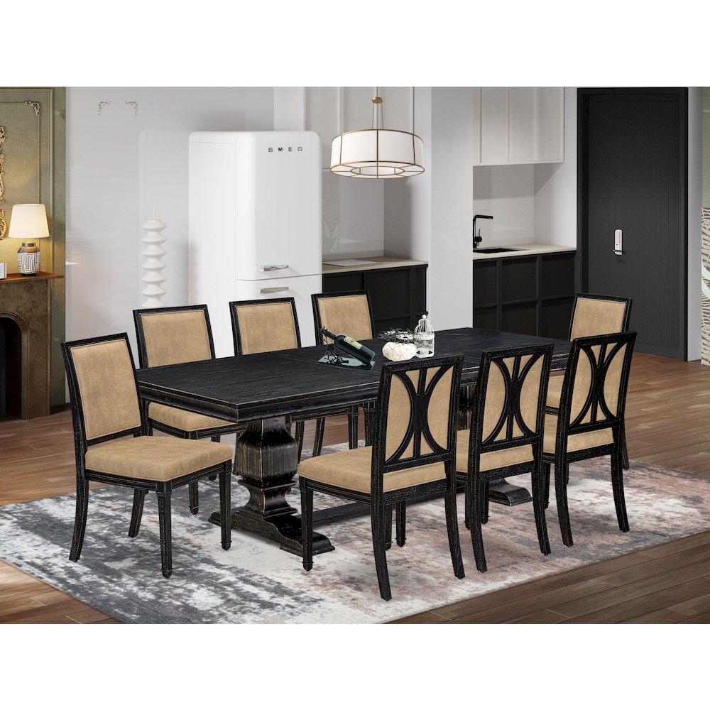 9 piece Kitchen Table Set of a Dining Table and 8 Dark Grey Dining Chairs