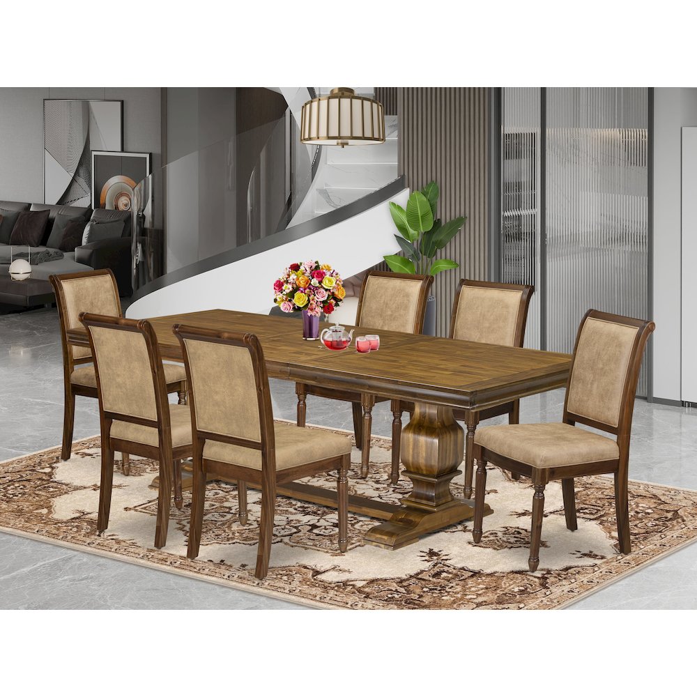 7 piece Kitchen Table Set of a Dining Table and 6 Dark Grey Dinner Chairs