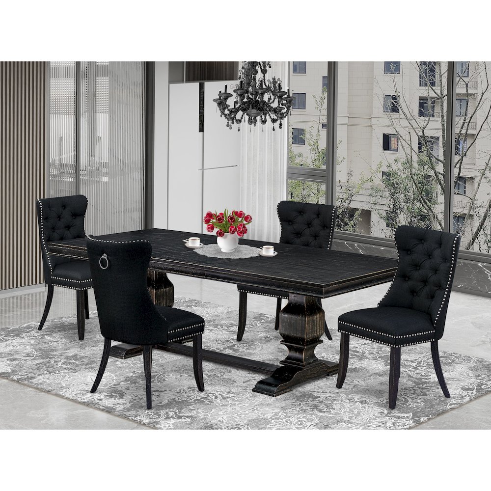 5 piece kitchen set a breakfast table and 4 Linen Fabric parson chairs
