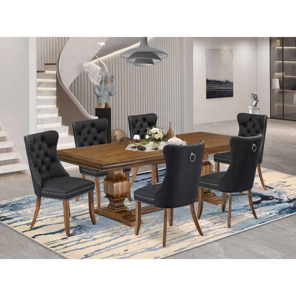 7 piece Modern Dining Table Set of a Kitchen Table and 6 Dark Grey Dinner Chairs