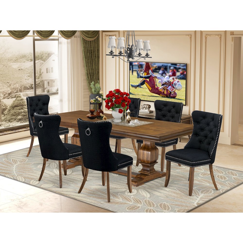 7 Pieces Dining Set Contains a Rectangle Kitchen Table and 6 Modern Chairs