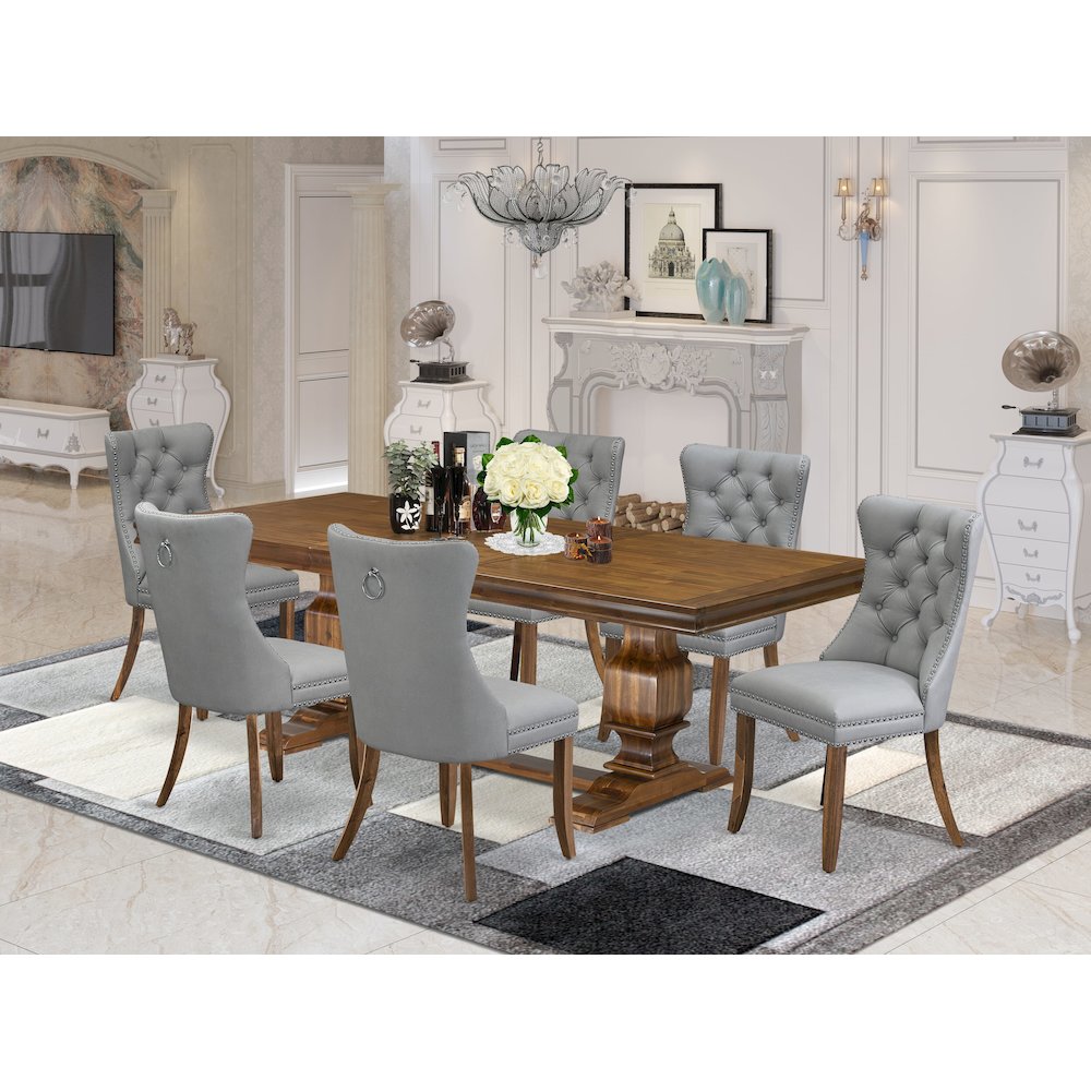 7 Pieces Dining Set Contains a Rectangle Kitchen Table and 6 Modern Chairs