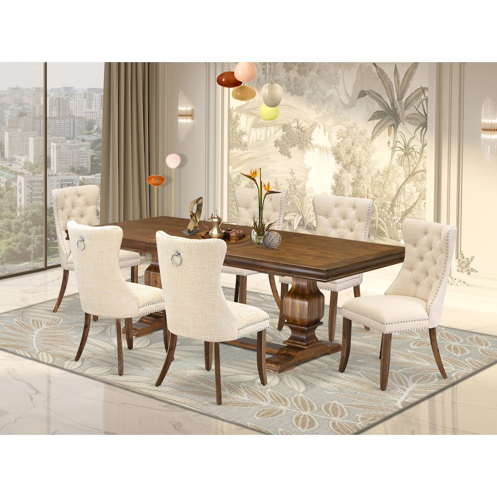 7 Pieces Dining Set Contains a Rectangle Kitchen Table and 6 Modern Chairs