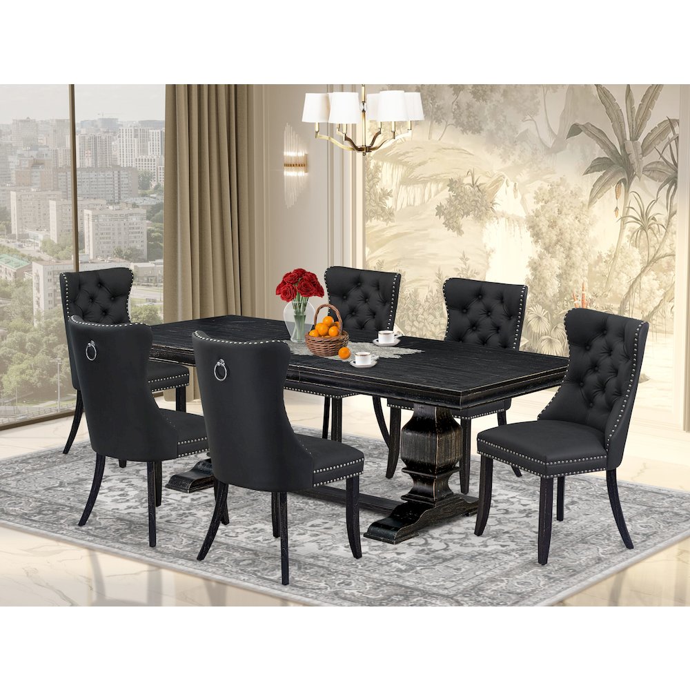 7 Pieces Dining Set Contains a Rectangle Kitchen Table and 6 Modern Chairs