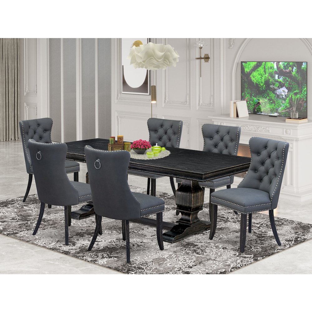 7 Pieces Dining Set Contains a Rectangle Kitchen Table and 6 Modern Chairs