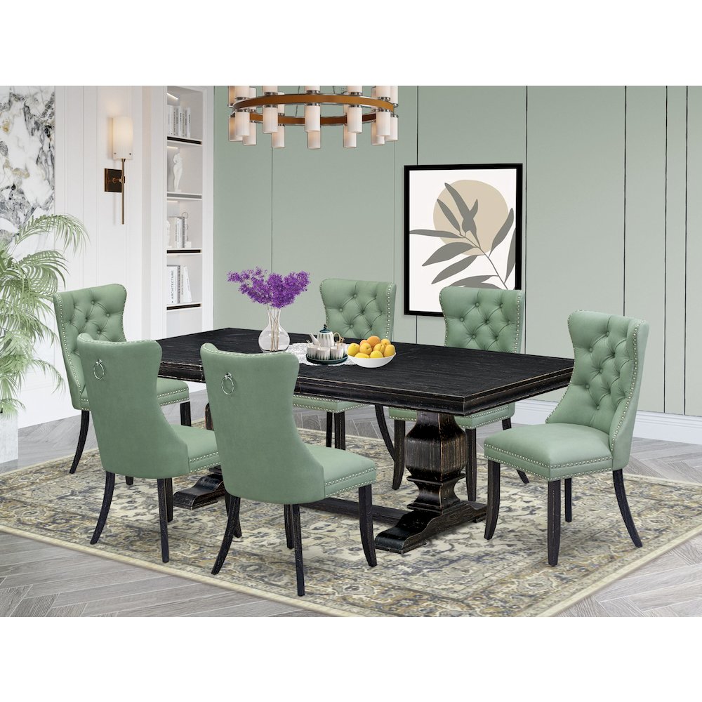 7 Pieces Dining Set Contains a Rectangle Kitchen Table and 6 Modern Chairs