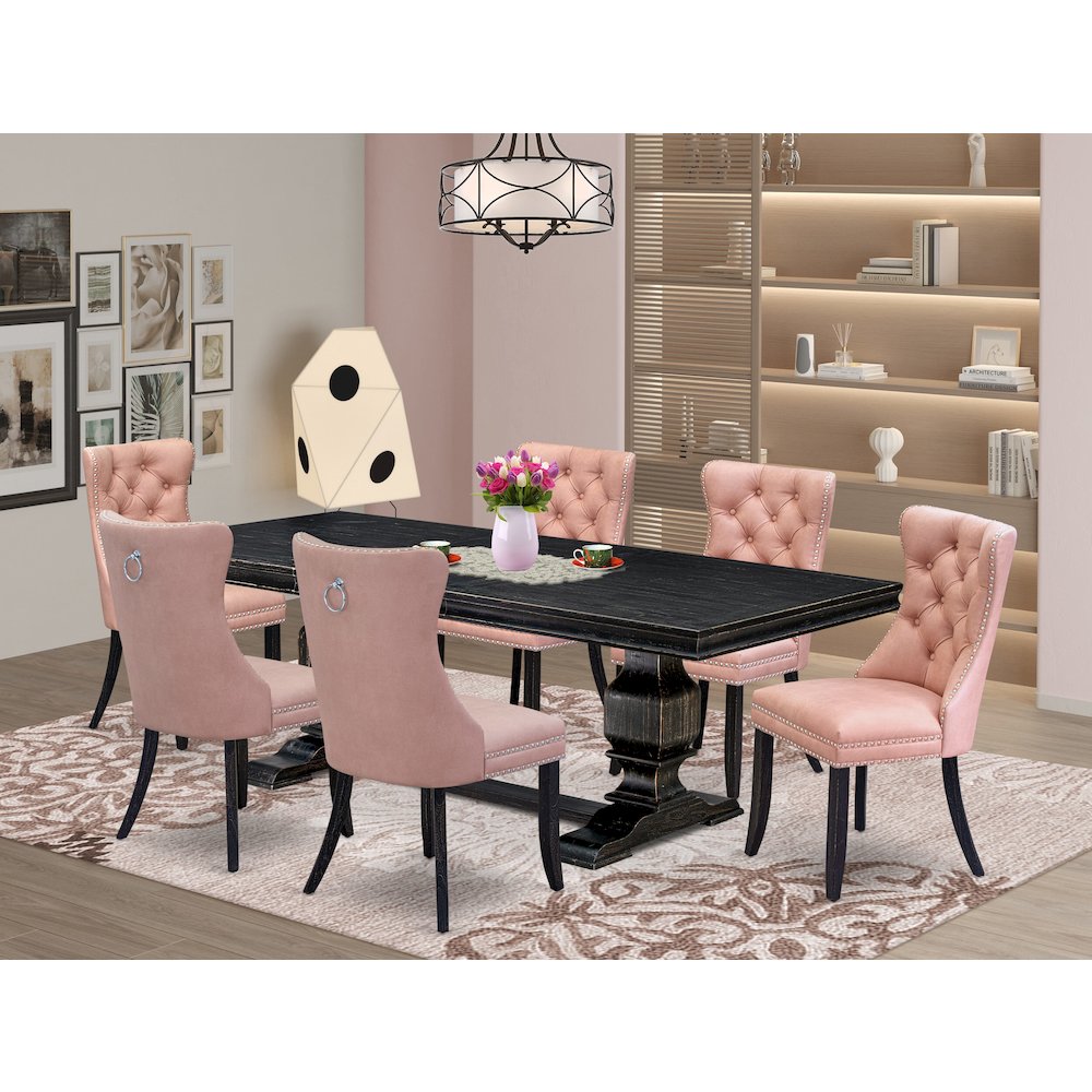 7 Pieces Dining Set Contains a Rectangle Kitchen Table and 6 Modern Chairs