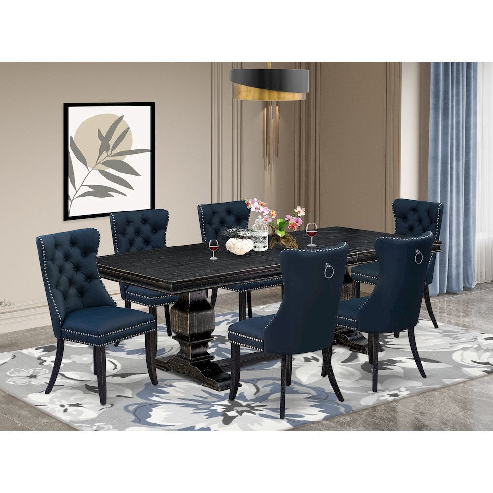 7 piece dining table set a kitchen table and 6 Faux Leather modern chairs