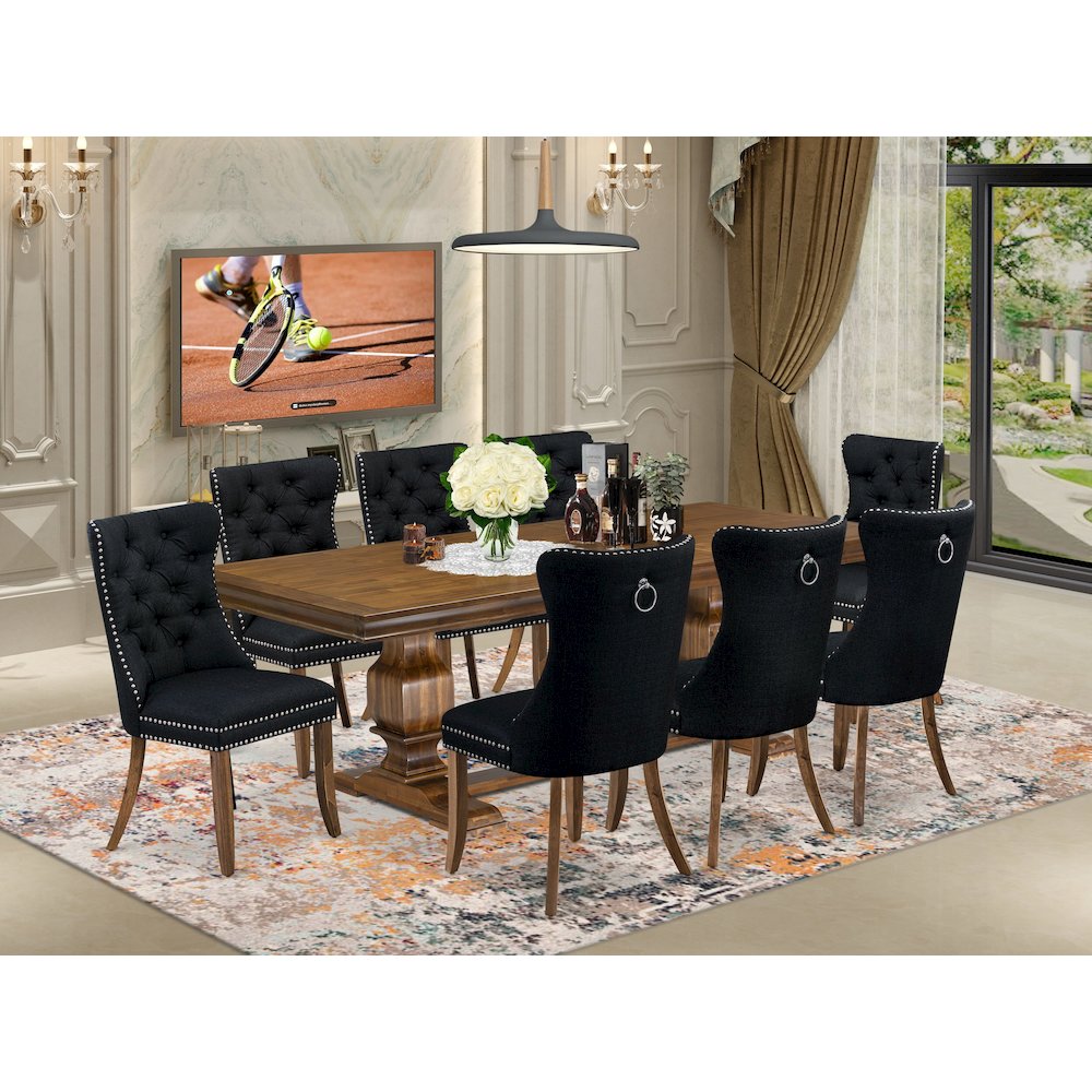 9 Pieces Dining Table Set a Rectangle Table and 8 Linen fabric Dining Chairs