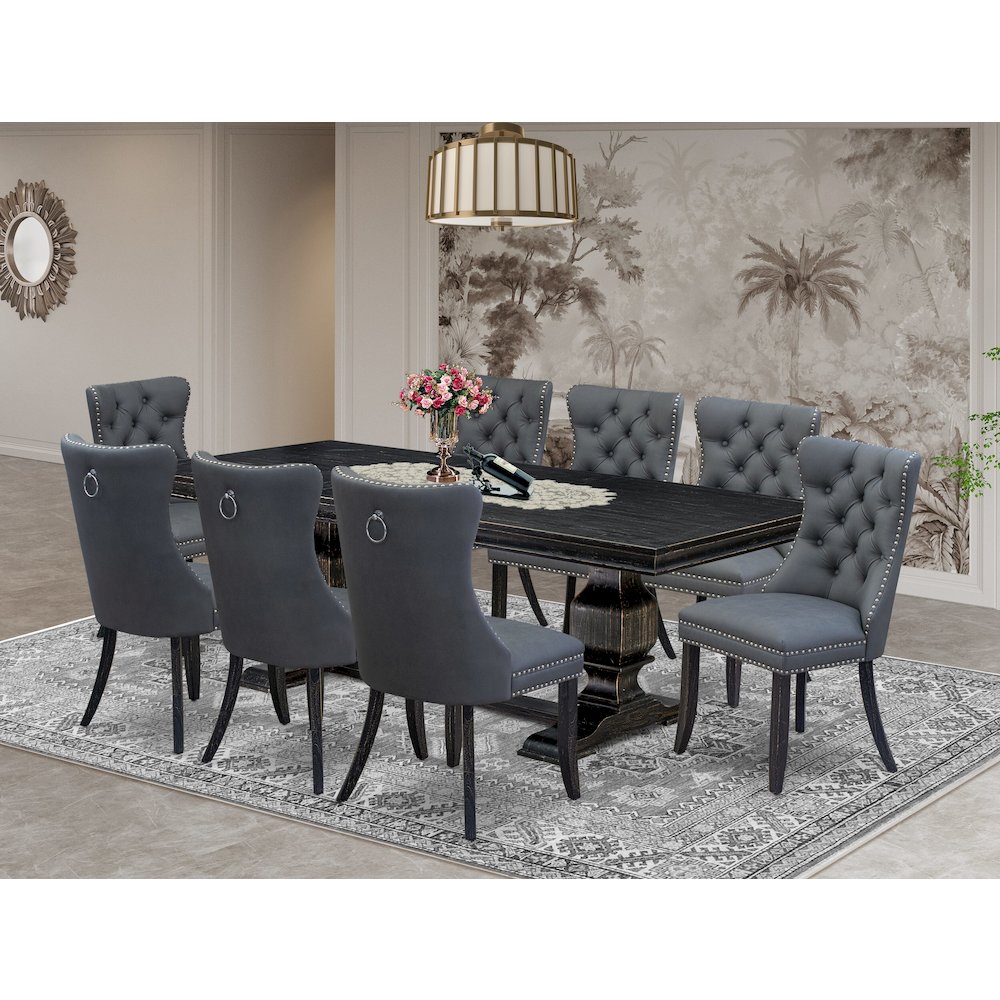 9 Pieces Dining Table Set a Rectangle Table and 8 Dining Chairs