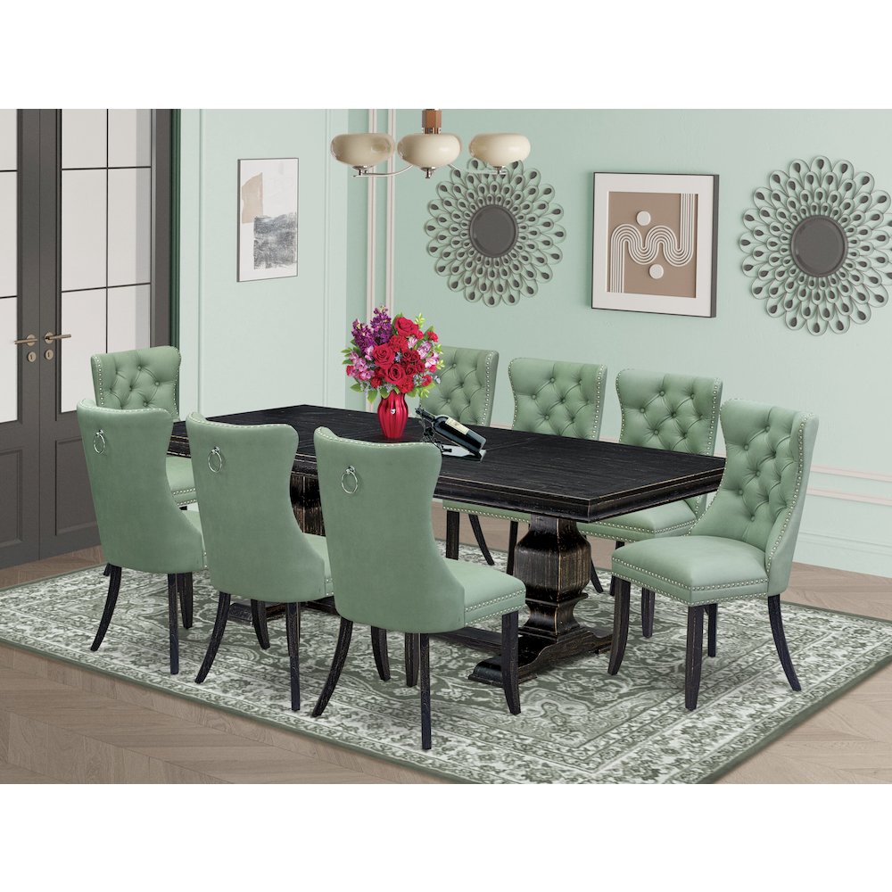 9 Pieces Dining Table Set a Rectangle Table and 8 Dining Chairs